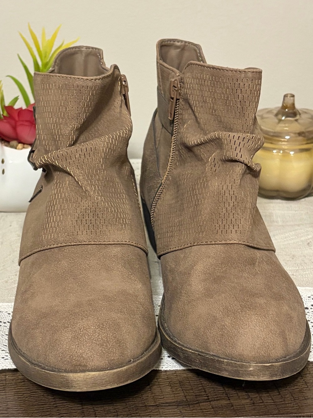 New Maurice’s Women's Taupe Ankle Boots - Suede Look Comfortable Booties size 8